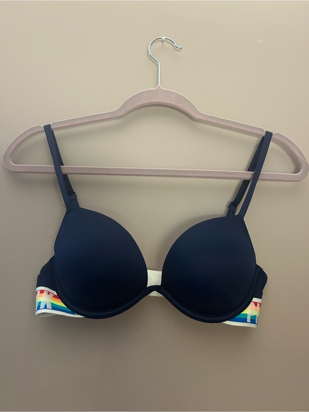 PINK Victoria's Secret Navy Bra with Rainbow Trim